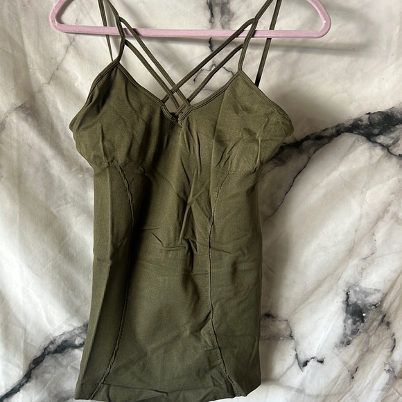 Olive Green Kathy Brand Slip Tank with Ribbing - Picture 3 of 3